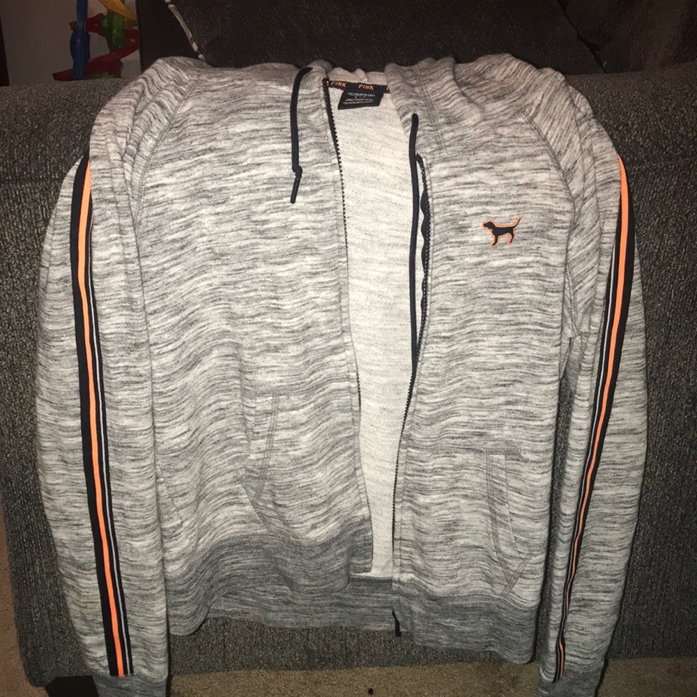 Small Pink Victoria’s  Secret zip up gray jacket